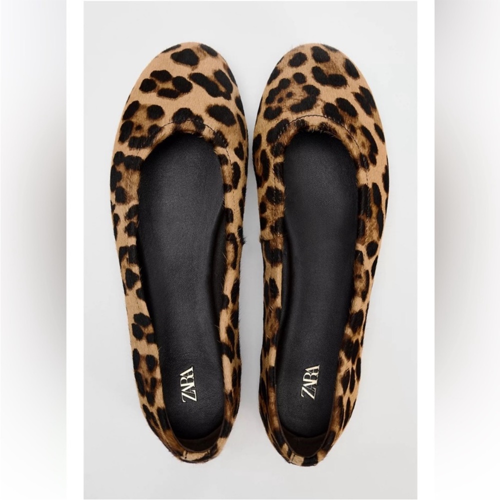 Zara Leather Animal Print Ballet Flats